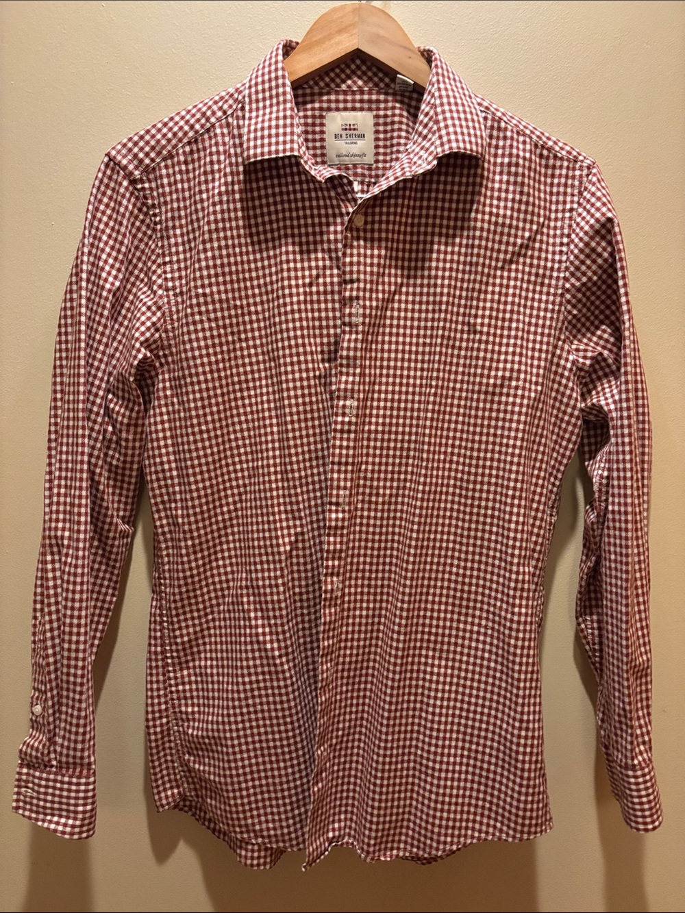 Ben Sherman Red and White Gingham Slim Fit Button-Down Shirt